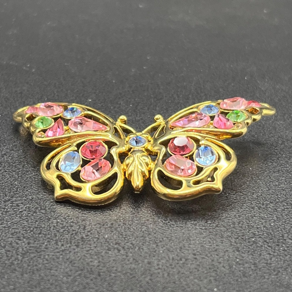 Nolan Miller Pastel Rhinestone Butterfly Brooch - Picture 5 of 14